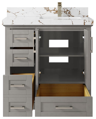Boston 36" Right Offset Bath Vanity in Elephant Skin Gray 2" Viola Brown