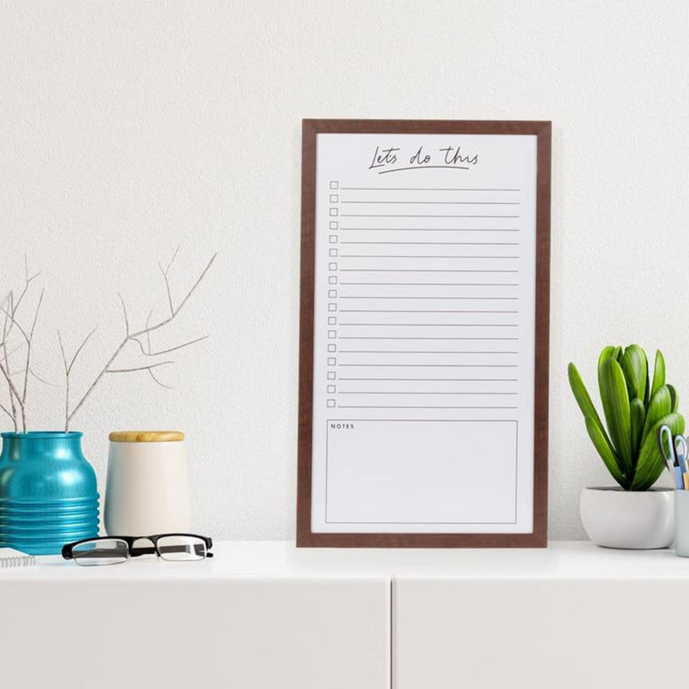 Magnetic Dry Erase To-Do Whiteboard with Espresso Wood Frame,12"x22"