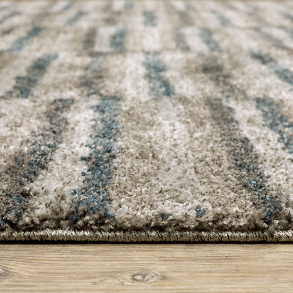Alistair Multi Striped Teal/ Grey Indoor Area Rug, 7'10"x10'10"