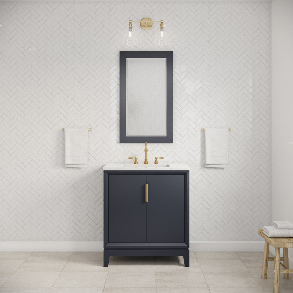 Elizabeth 30" Single Sink Carrara White Marble Vanity, Monarch Blue