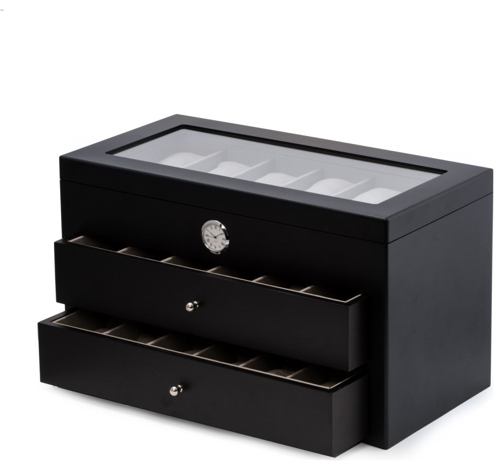 Black Wood 36 Watch Box, Quartz Movement Clock