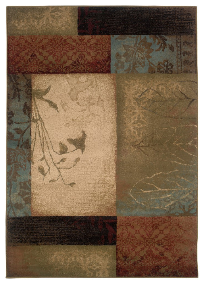 10" x 13" Beige and Brown Floral Block Pattern Area Rug