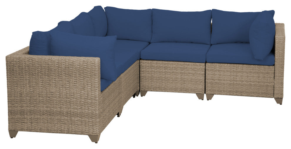 Maui 5-piece Outdoor Modular Conversation Set, 3 Corner Sofa Seats, Cobalt