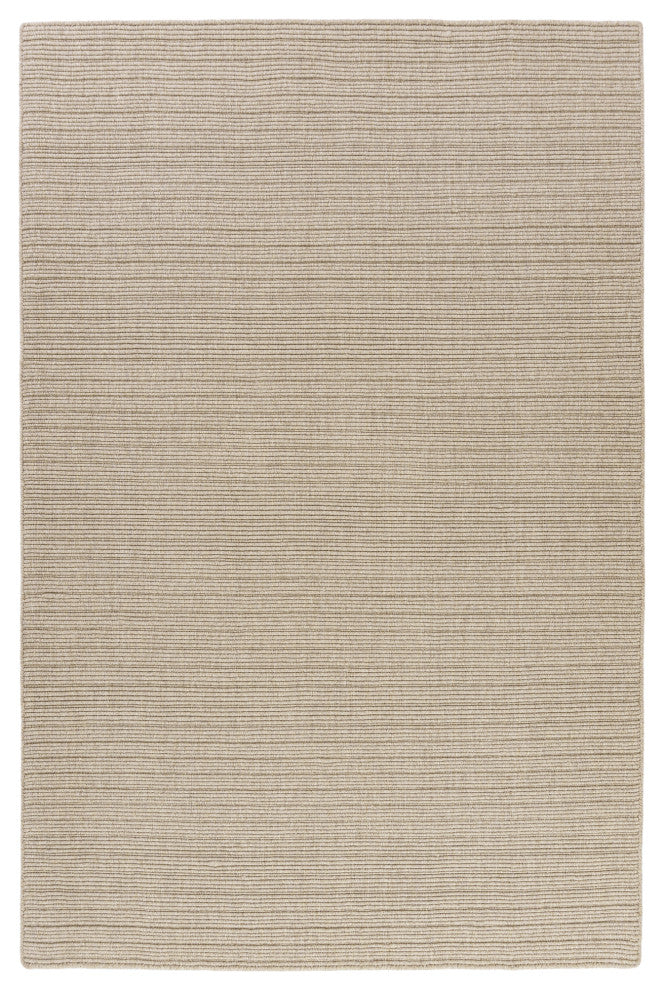 Beige Transitional Solid Handwoven New Zealand Wool Indoor Rug, 10' x 14'
