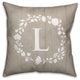 L Rustic Wreath Monogram Spun Poly Pillow, 18x18