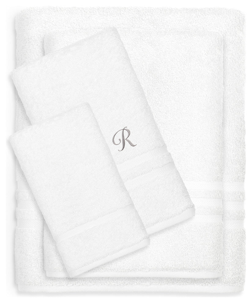 Denzi 4-Piece Towel Combination Set With Monogrammed Letter, R, White