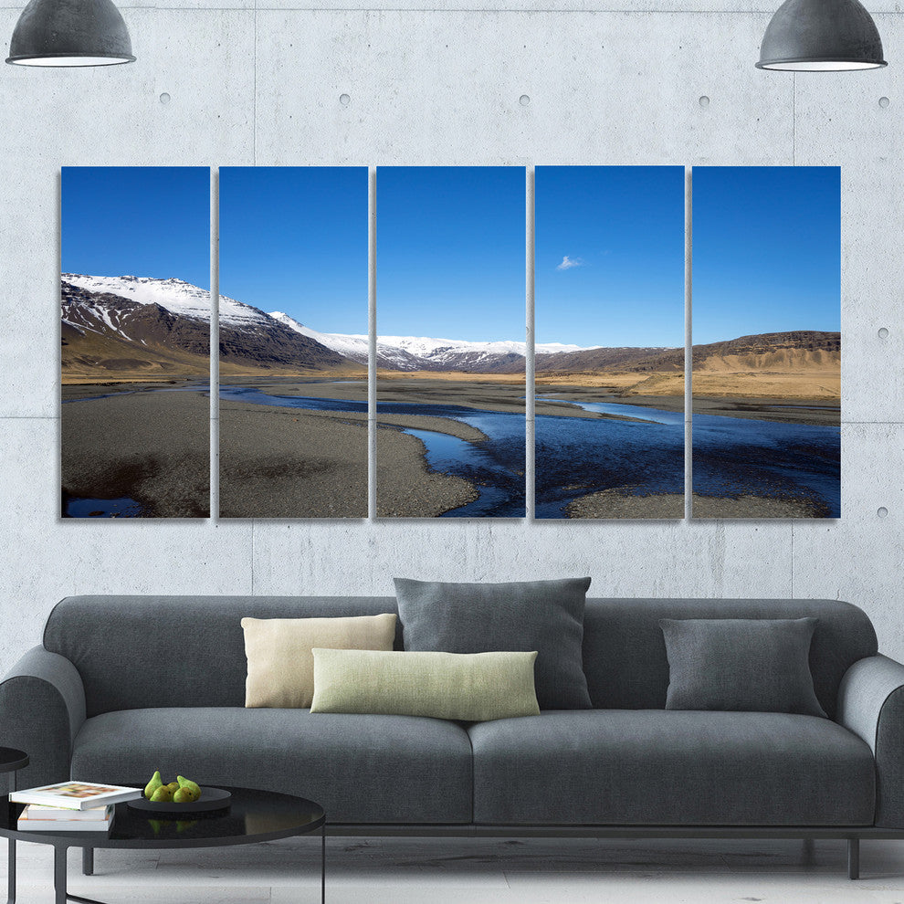 Mountains and Lakes Iceland, Landscape Canvas Art Print, 60"x28", 5 Panels