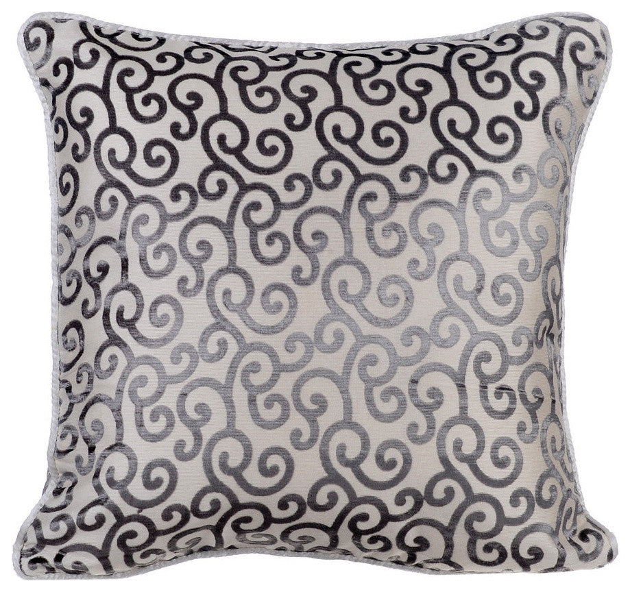 Gray Decorative Pillow Covers 14"x14" Velvet, Paloma Gray Scrolls