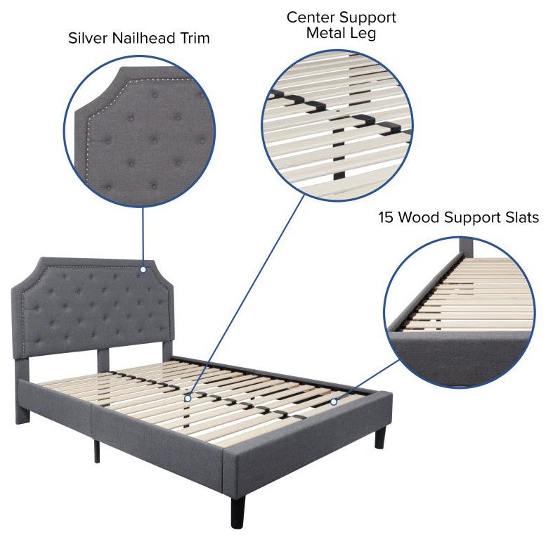 Brighton Tufted Platform Bed w/10" Pocket Spring Mattress,Light Gray-King