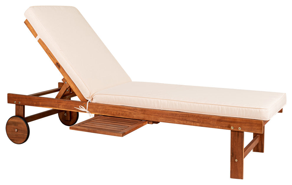 Seabrook 69"x24" Outdoor Acacia Lounger With Cushion, 5-Position, Light Brown