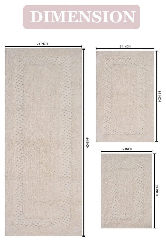 Classy Bath Rugs Set, Machine Wash, 3-Piece Set With Runner, Ivory