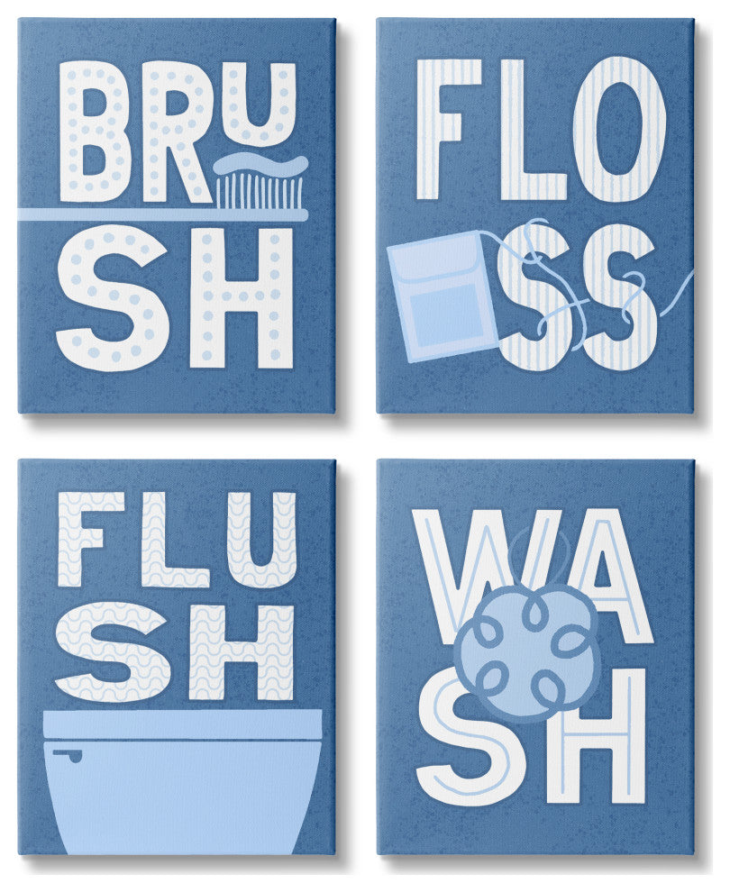 Fun Flush and Floss Bathroom Hygiene Chores Dynamic Text , 4pc, each 16 x 20