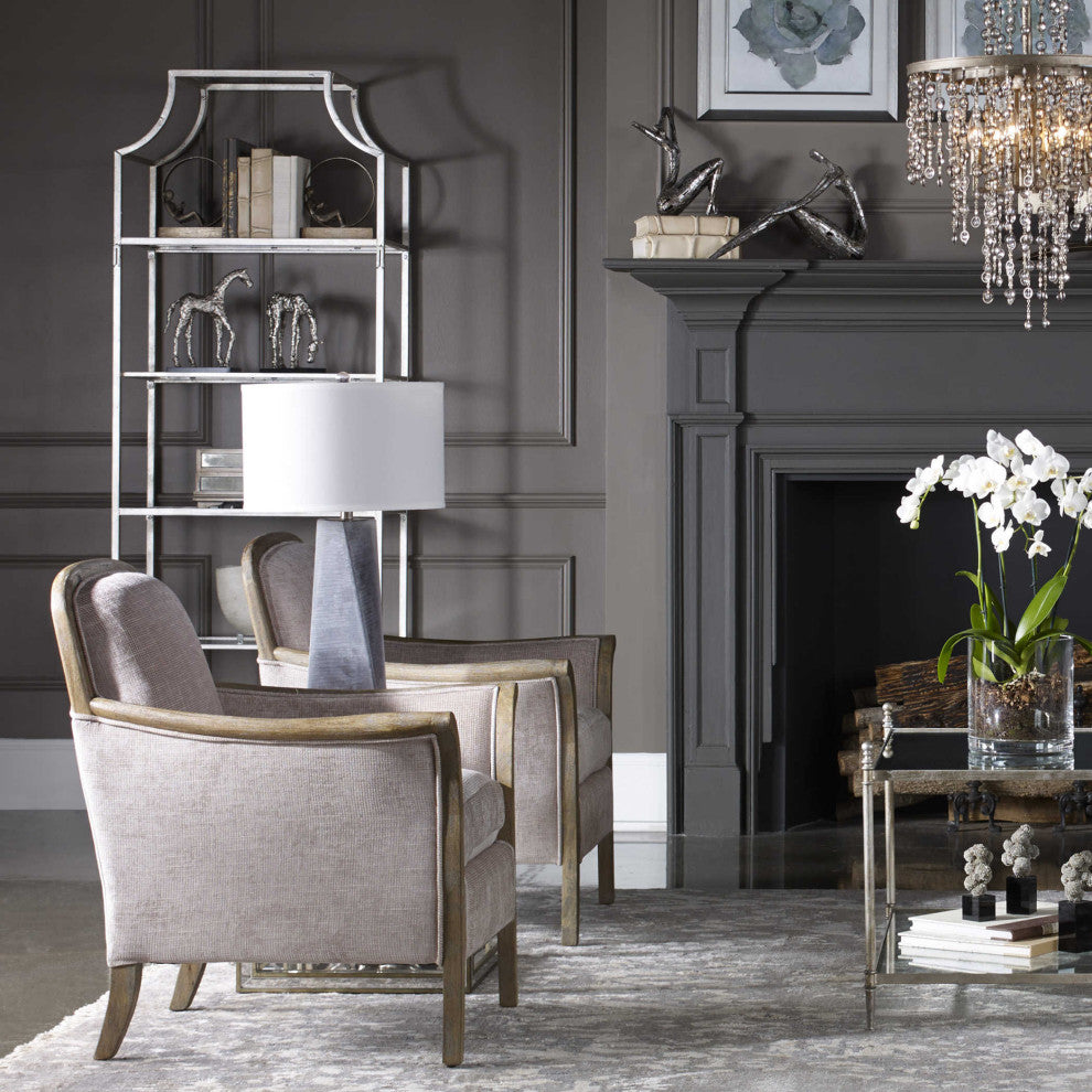 Minimalist Silver Arch Metal Etagere, Standing Book Shelf Modern Glass Shelves