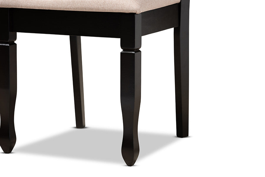 Reneau Modern Sand Fabric Espresso Brown Wood Dining Chair, Set of 2