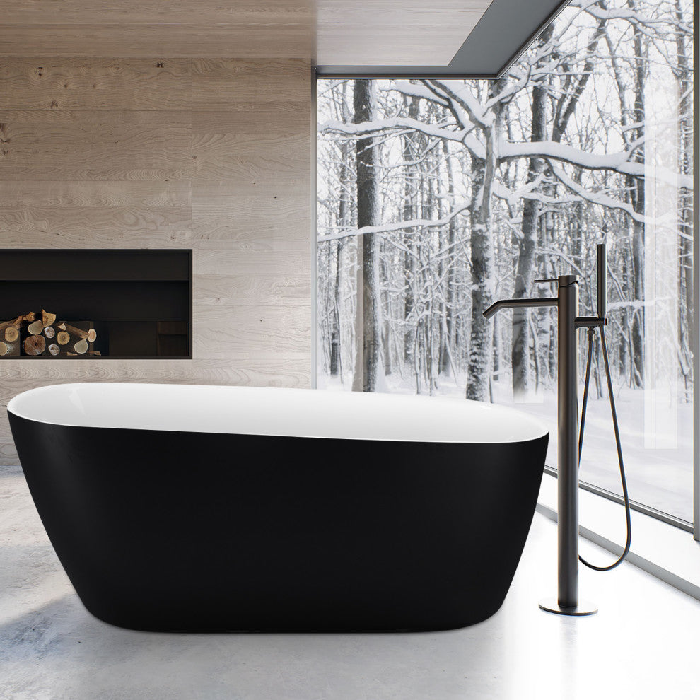 GivingTree 59 in. Acrylic Freestanding Bathtub in Matte Black Soaking Tub