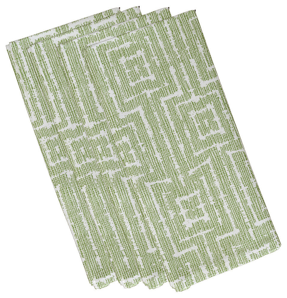 22"x22" Woven Tiki, Geometric Print Napkin, Green, Set of 4