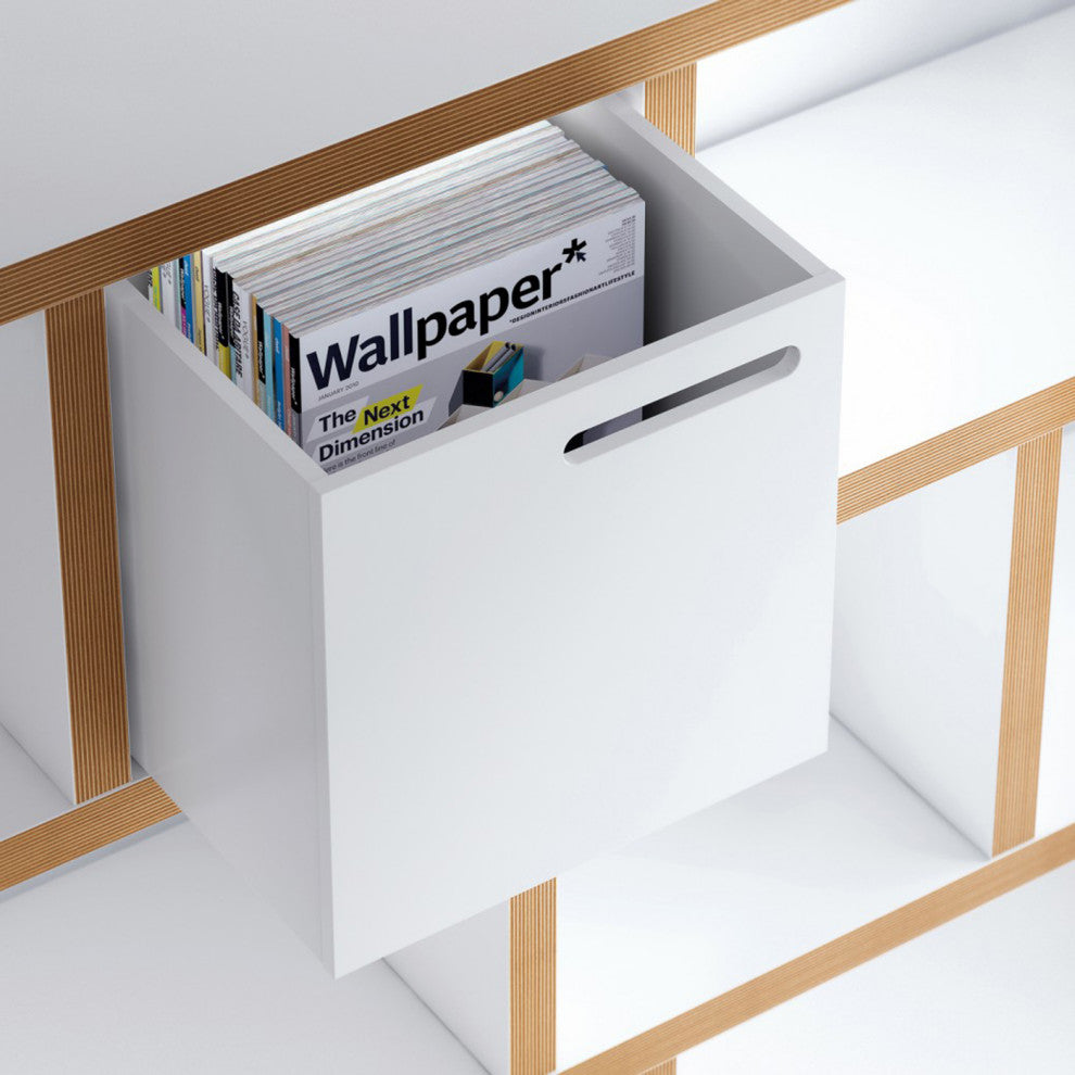 Modern Open Shelving narrow Bookcase, White/Layeredge