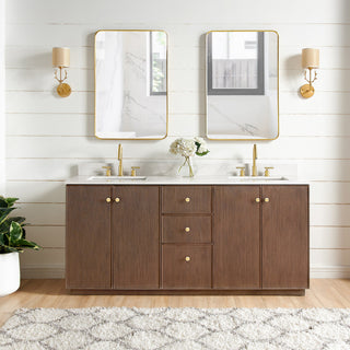 Oza Bath Vanity with Quartz Stone Top, Aged Dark Brown Oak, 72", Double Vanity, No Mirror