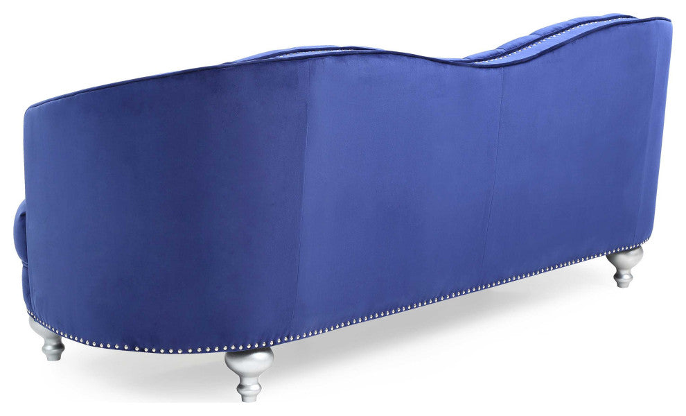 Jewel 90 in. W Flared Arm Velvet Straight Sofa, Blue