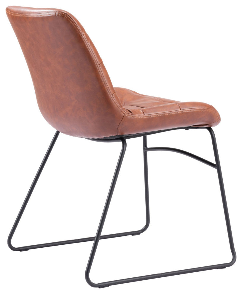 Dining Chair, Set of 2, Faux Vinyl Leather, Steel, Vintage Brown, Black, Cafe