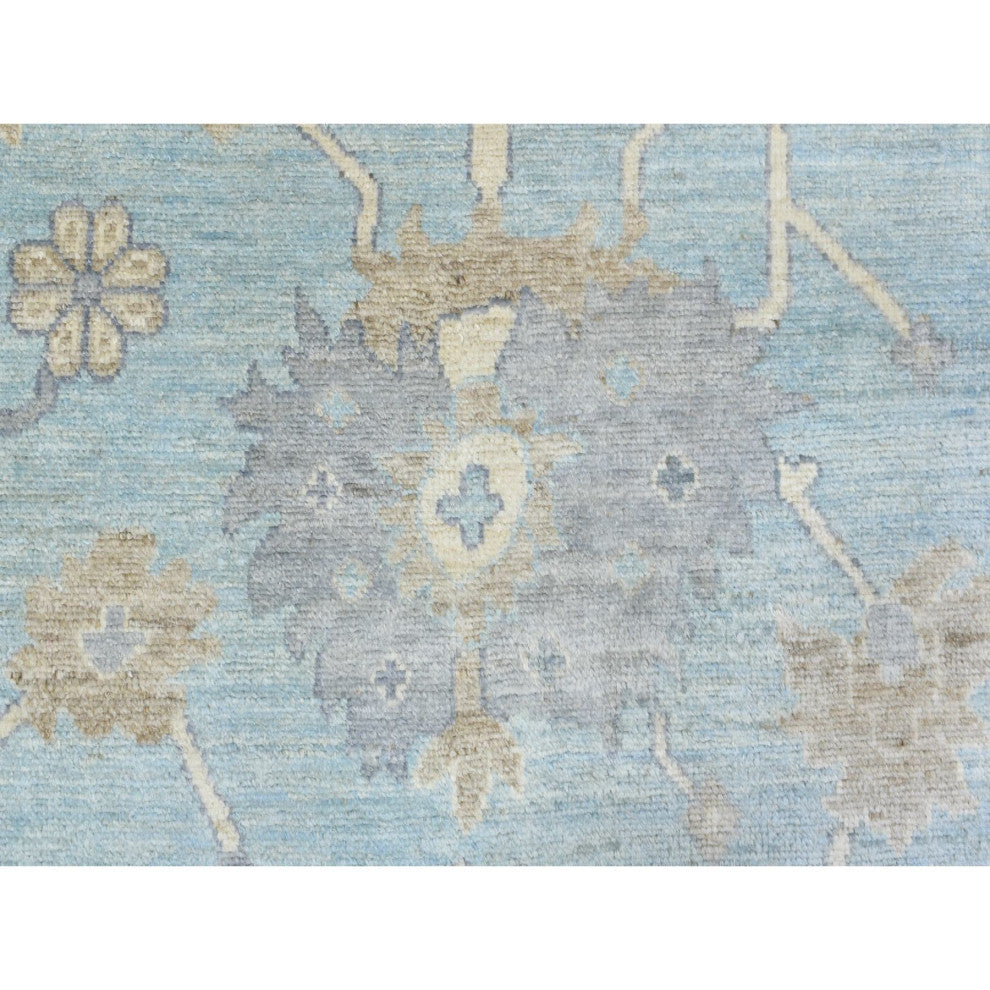 Light Blue Soft and Shiny Wool Hand Knotted Afghan Angora Oushak Rug, 9'2"x12'