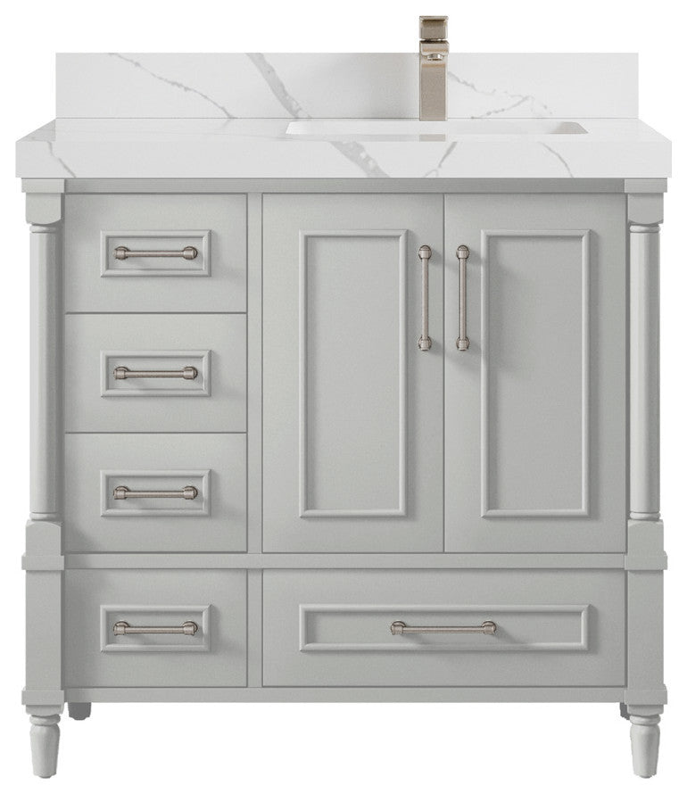Aberdeen 36 Right Offset Bath Vanity in Coventry Gray 2" Calacatta Laza