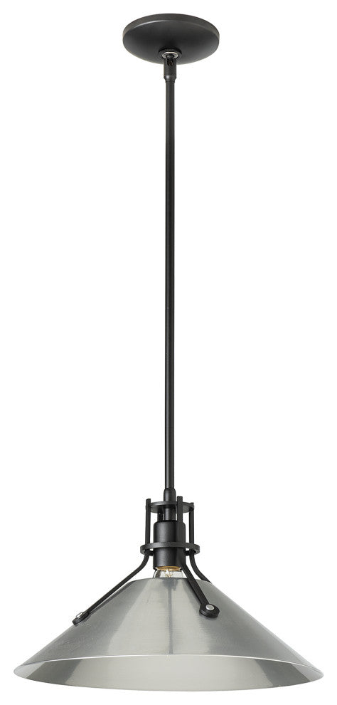 Henry Medium Steel Shade Pendant, Black Finish, Sterling Accents