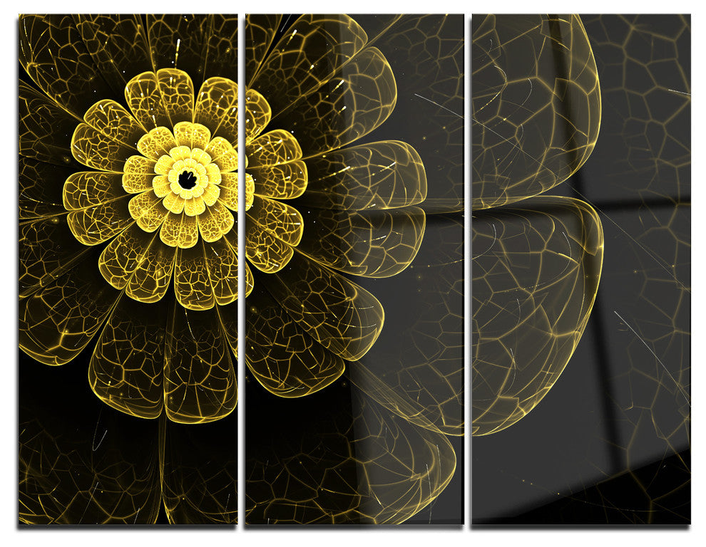 "Light Yellow Metallic Fabric Flower" Digital Metal Wall Art, 3 Panels, 36"x28"