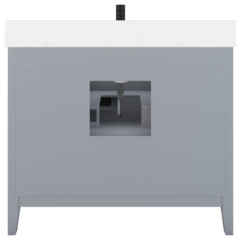 Houston 42" Single Vanity With Power Bar and Drawer Organizer, Oxford Gray
