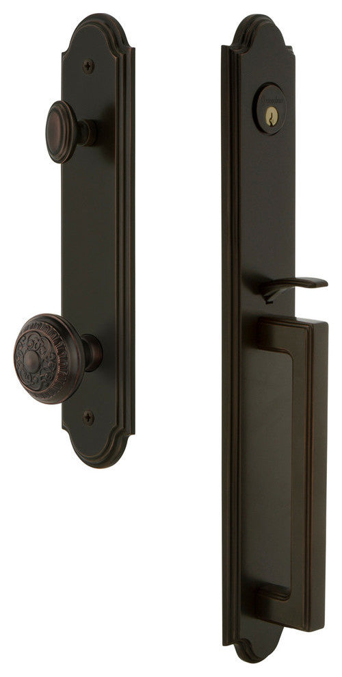 Arc 1-Piece Dummy Handleset, D Grip and Windsor Knob, Timeless Bronze, 848787