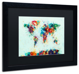 Michael Tompsett 'World Map Paint Splash' Matted Framed Art, Black Mat, 20"x16"