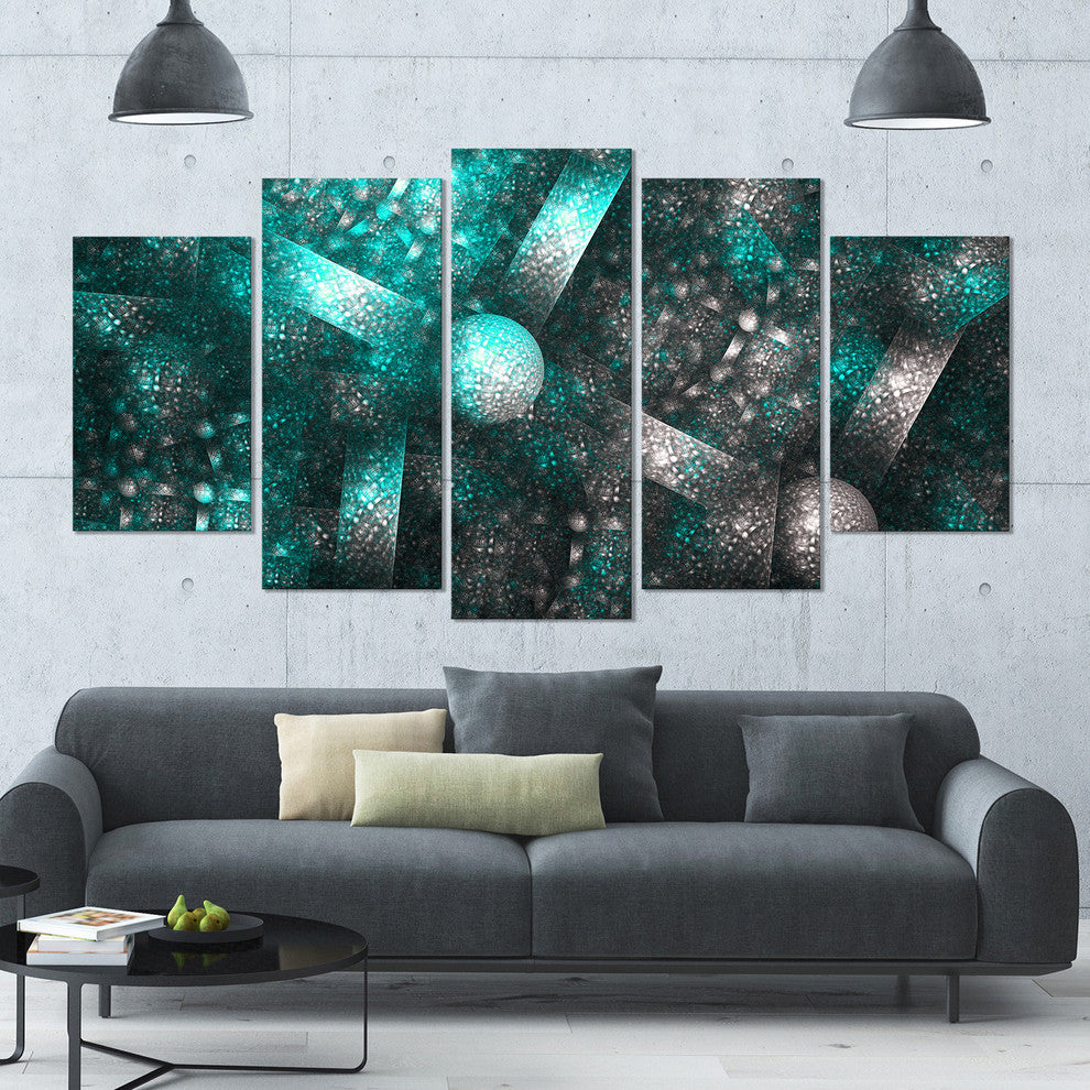 Crystal Cell Blue Steel Texture, Abstract Canvas Art Print, 60"x32", 5 Panels