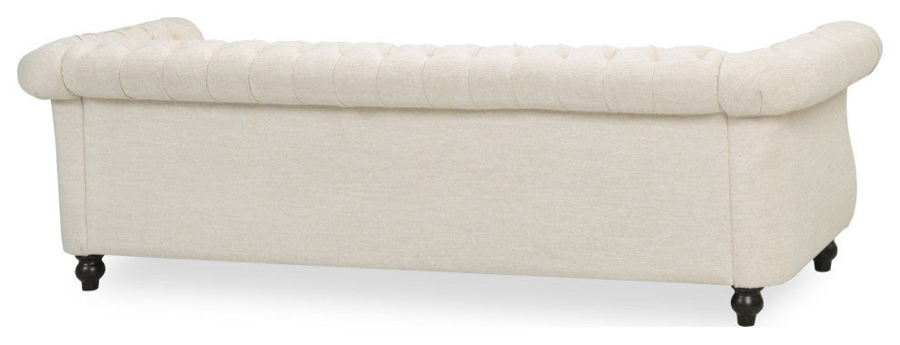 Adetokunbo Tufted Chesterfield Fabric 3 Seater Sofa, Beige/Dark Brown