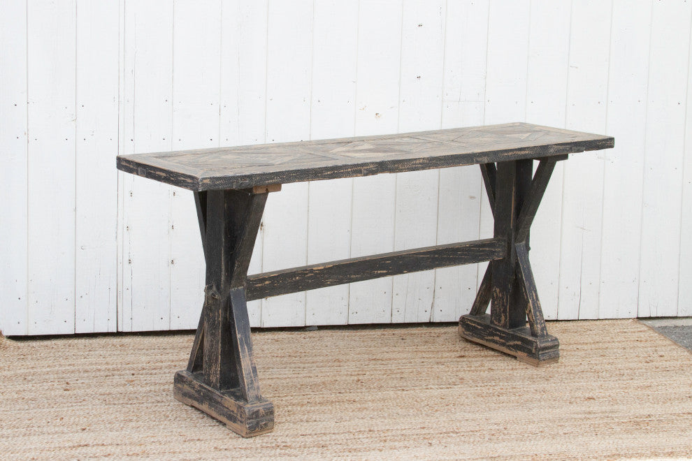French Parquetry Top Console Table