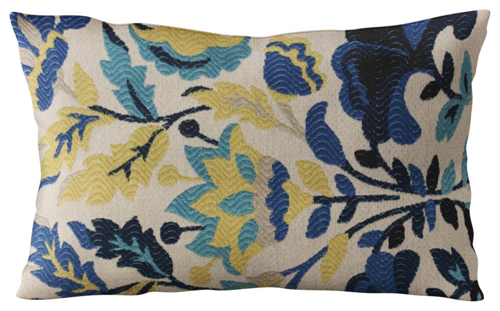 Plutus Blue Mountain Flower Floral Luxury Throw Pillow, 12"x20"