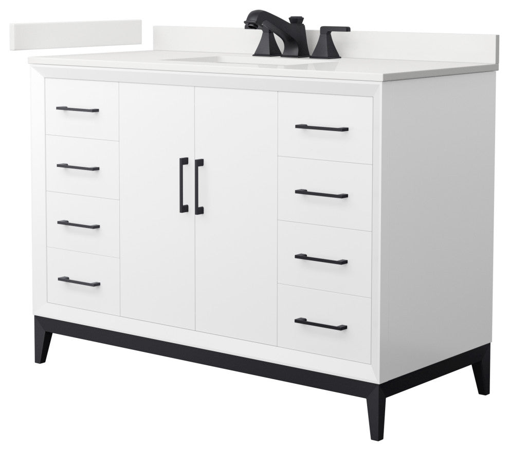 Amici 48" Single Vanity, Quartz Top, 3-Hole, Black Trim