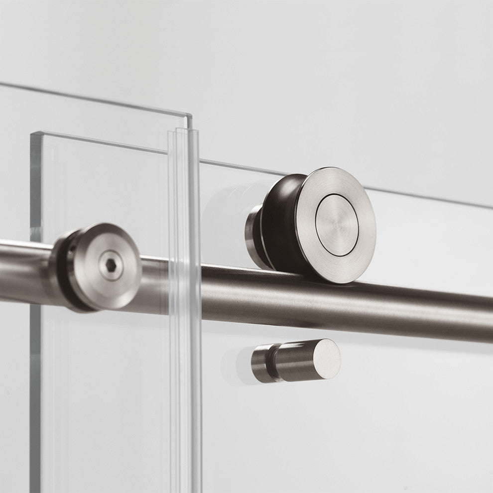 WoodBridge 56-60"Wx76"H Frameless Sliding Shower Door, Brushed Nickel