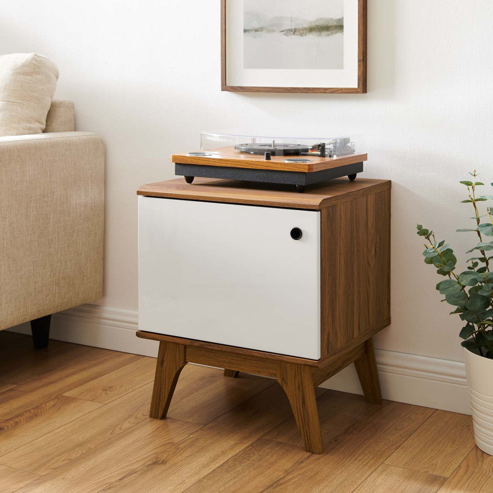 Sofa Side Table Display Stand, Wood, Brown Walnut White, Modern, Lounge