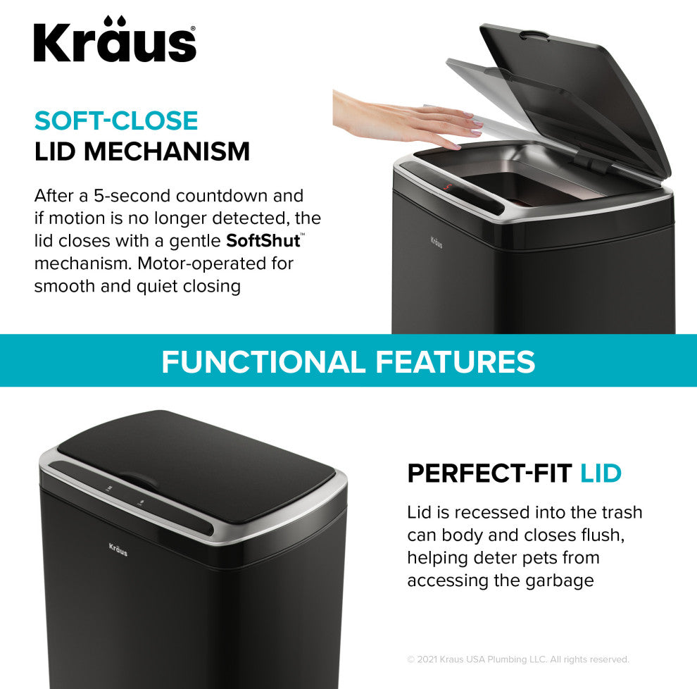 GarbagePro Rectangular 13 Gal Touchless Motion Sensor Matte Black Trash Can