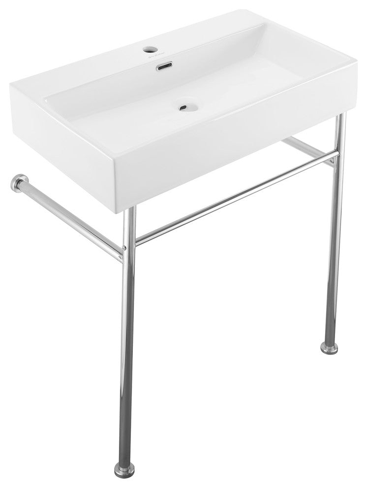 Claire 30" Ceramic Console Sink White Basin Chrome Legs