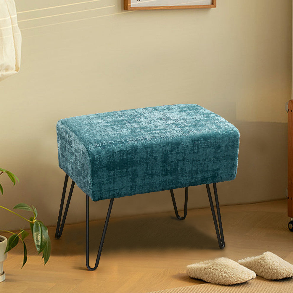 Textured Velvet Ottoman, Agate Green