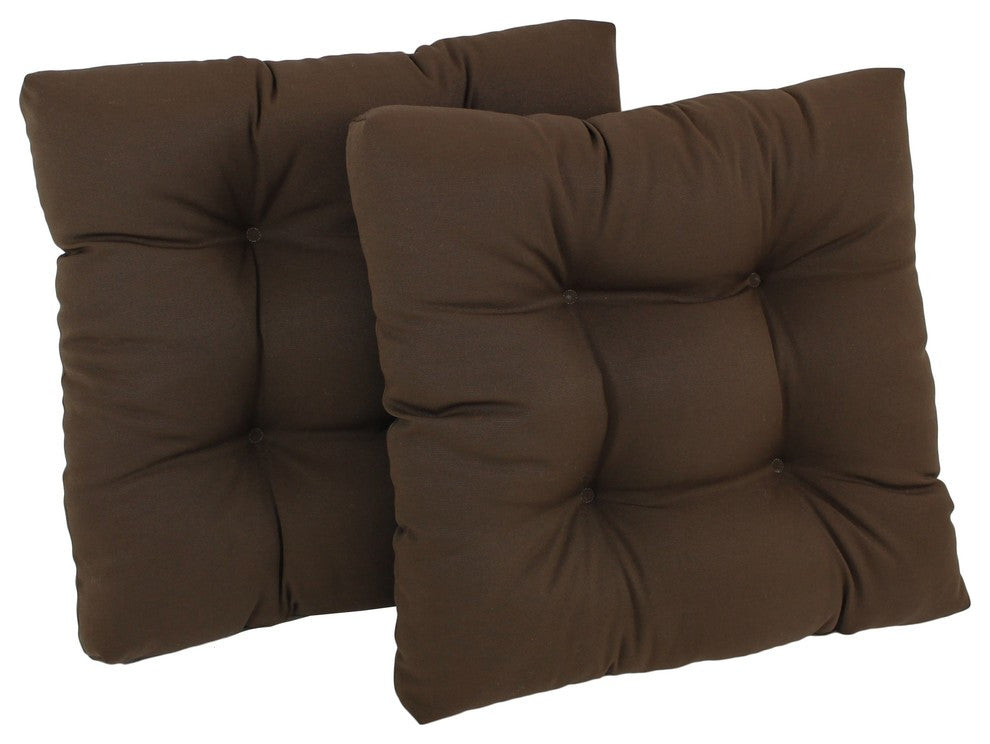 19" Squared Twill Tufted Dining Chair Cushion, Set of 2, Chocolate