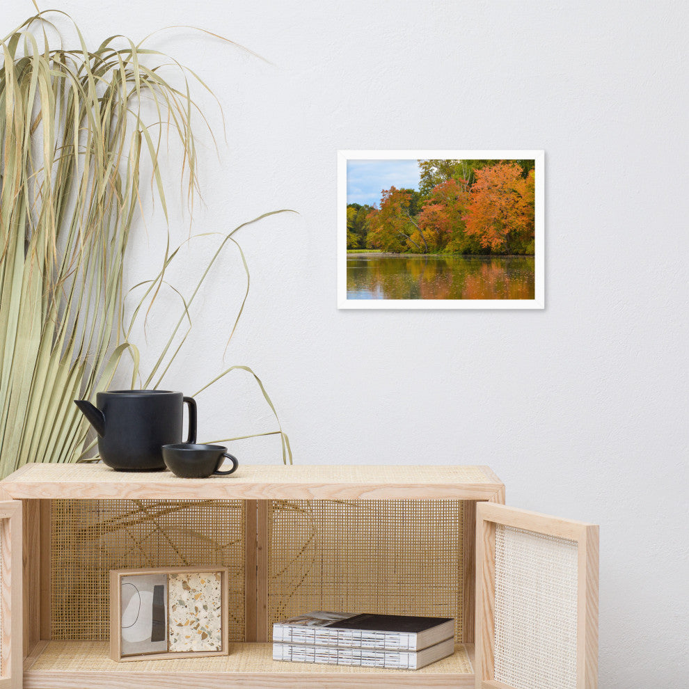 Autumn Tree Line Rural Landscape Framed Photo Paper Wall Art Prints, White, 12" X 16"