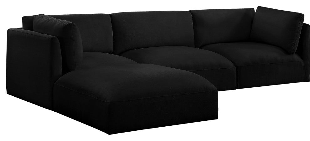 Ease Fabric Upholstered L-Shaped Modular Sectional, Black, 3 Piece: 2 Corner, 1 Armless, 1 Ottoman
