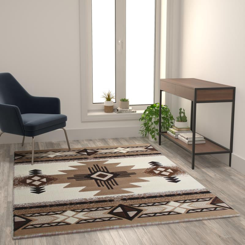 Mohave Collection Traditional Southwestern Style Area Rug, Ivory, 5' X 7'