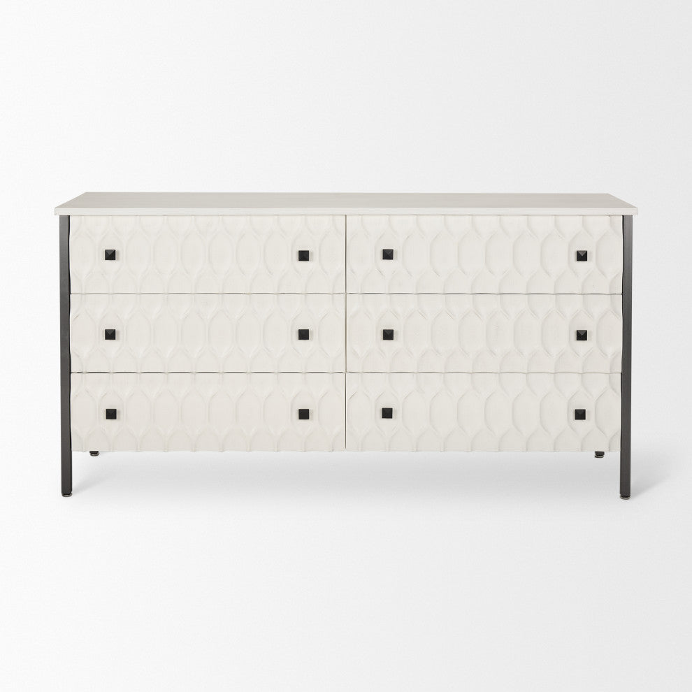 Savannah White Fir Veneer With Gray Metal 6-Drawer Sideboard