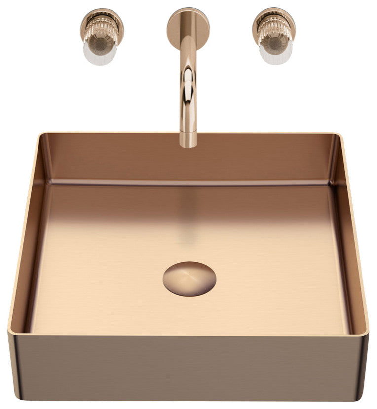 Enrica Modern Square Vessel Sink, Brushed Rose Gold