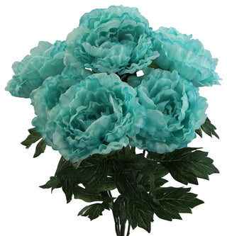 7 Stems Artificial Full Blooming Peony Flower Bush, Aqua