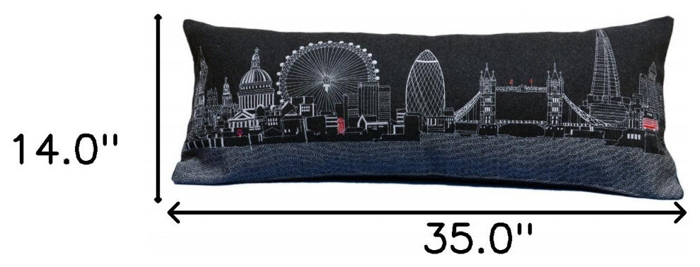 35" Black London Nighttime Skyline Lumbar Decorative Pillow