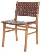 Set of 2 Woven Leather Dining Chairs with Sungkai Wood Frame, Cognac/Natural